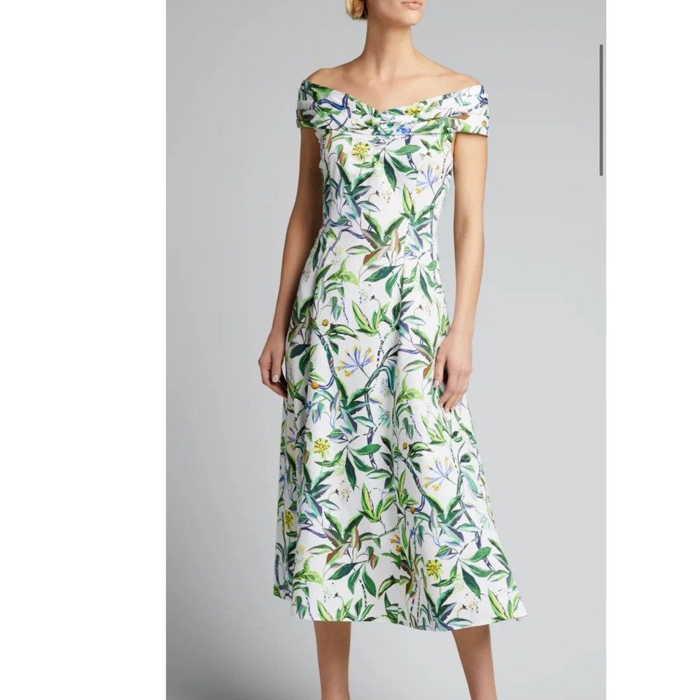 Jason Wu Collection Off-The-Shoulder Cotton Poplin Dress Botanical Floral 4/6